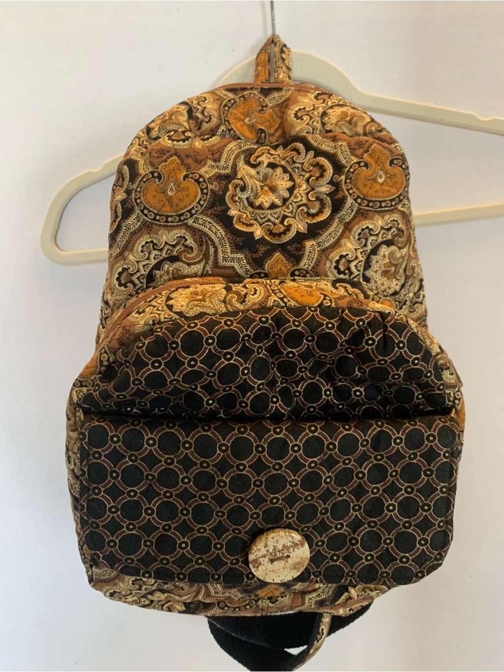 Patterned fabric Backpack in Brown and Gold. So pretty